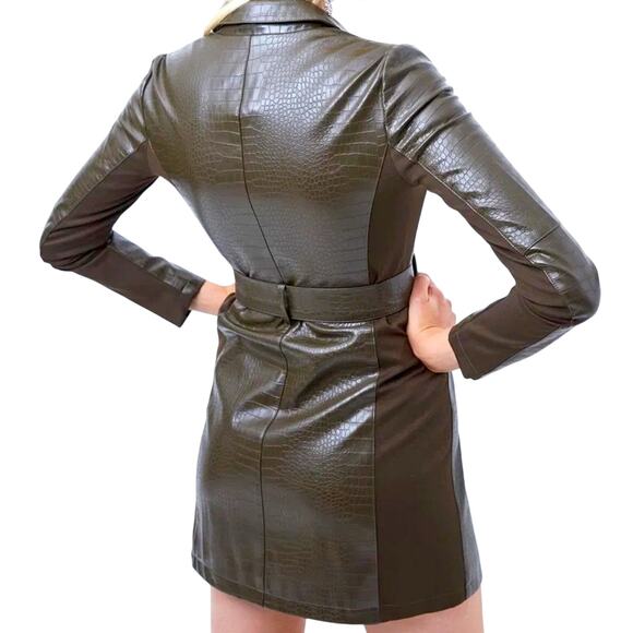 NWT $178 FRENCH CONNECTION Clancy trench coat dress faux leather mini US… - Picture 4 of 12